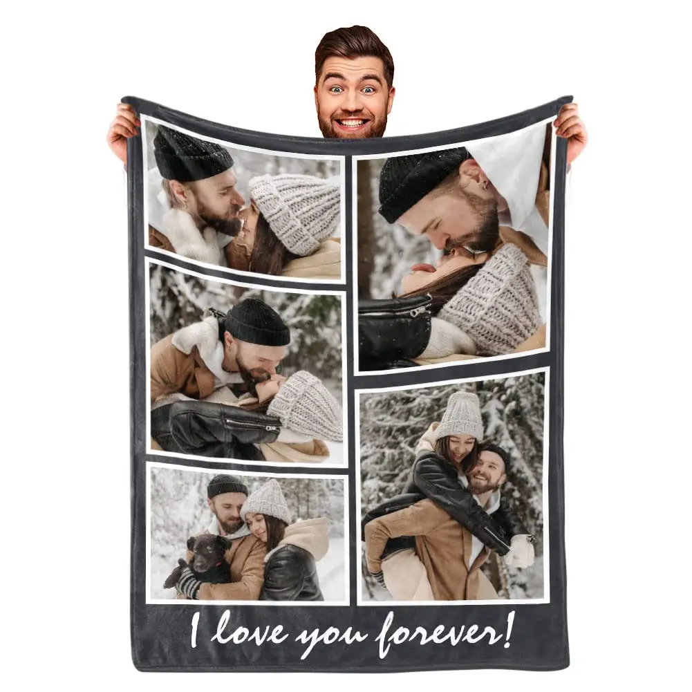 5-Fotodecke, Geschenke für Frauen, Freundin, personalisierte Decken mit Bild für Herrengeschenke, „Ich liebe dich“-Geschenke für Paare Image