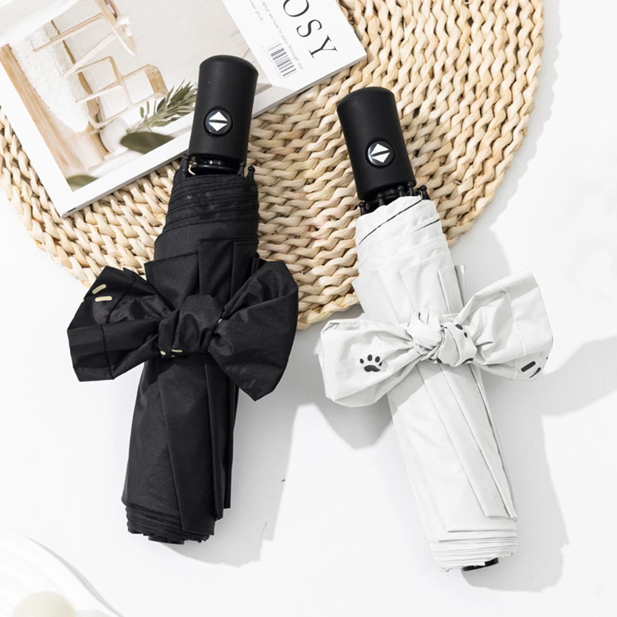 Heilender Katzen-Regenschirm, vollautomatischer Reiseschirm, Damen-Regenschirm, Sonnenschirm, Regenschirm, tragbar, für den Außenbereich, wasserdicht, ultraleicht Image