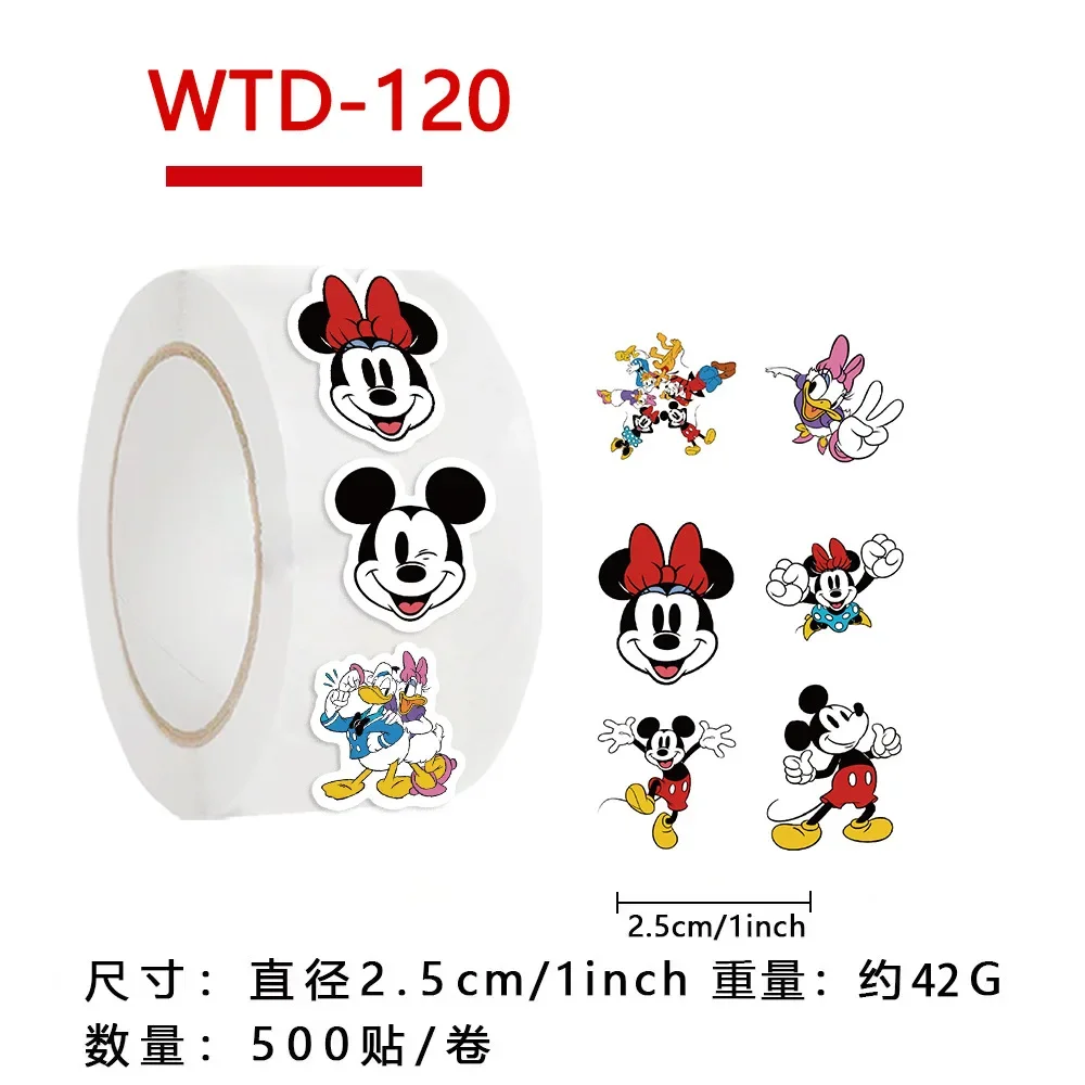 500 Stück/Rolle Mickey Mouse und Donald Duck Disney Siegelaufkleber DIY Skateboard Laptop Gitarre Telefon Tasse Auto Siegeletiketten Kinderspielzeug
