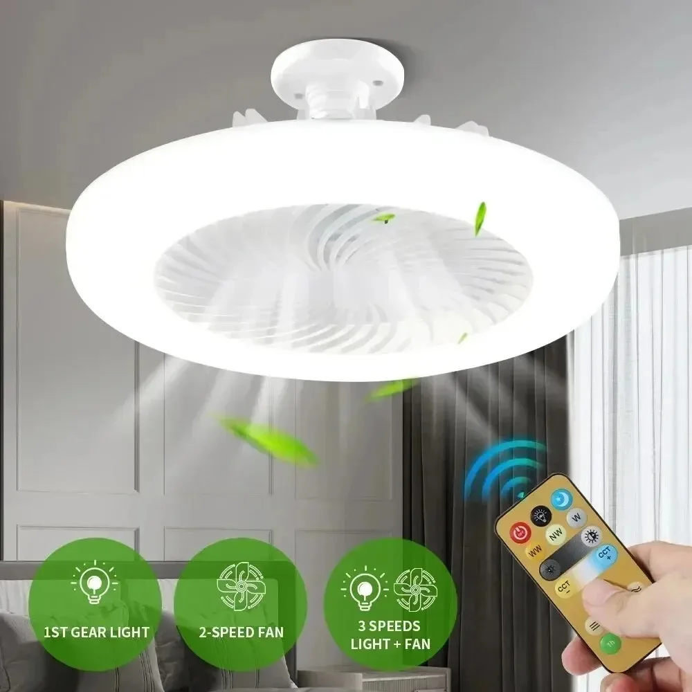 ‌ Intelligenter Deckenventilator mit LED-Licht und Fernbedienung – E27-Sockel, dimmbare Beleuchtung für Wohnzimmer, Schlafzimmer