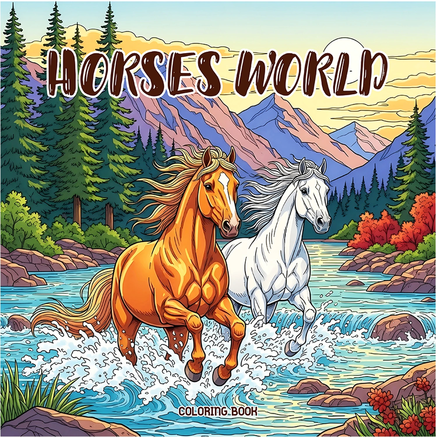 Malbuch für Erwachsene HORSES WORLD Bold-Easy Patterns Niedliche Zeichnungen mit Pferdesthema, perfektes Geschenk für Party oder Geburtstag Image