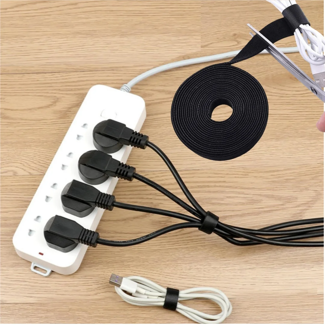 1 Rolle 3 Meter/118,11 Zoll wiederverwendbare Kabelbinder, verstellbare Kabelbänder, Kabelmanagement-Bandkabel, Organisationsbänder mit Hakenschlaufe Image