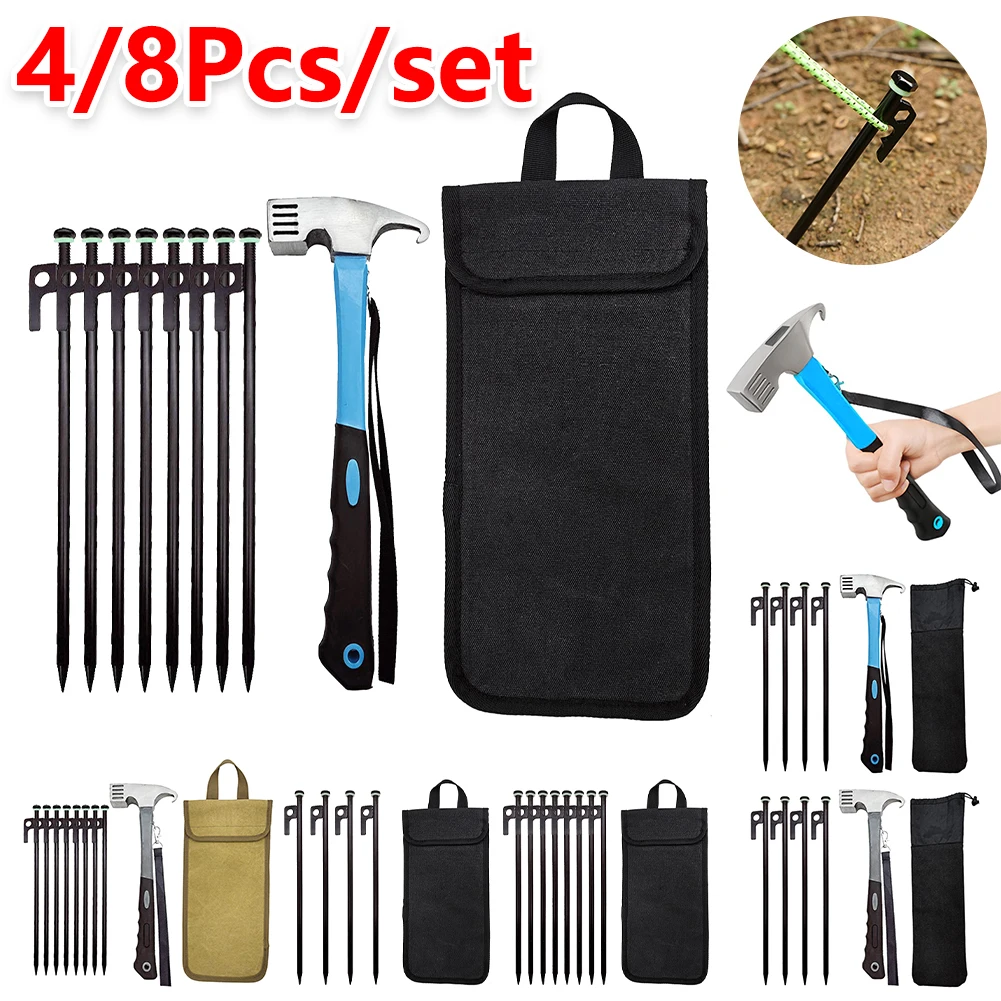 8/4 Stück 30 cm Zeltheringe, Strandzeltheringe, robuste, unzerbrechliche Zeltheringe, 30 cm, mit Aufbewahrungstasche und Hammer für Outdoor-Camping Image