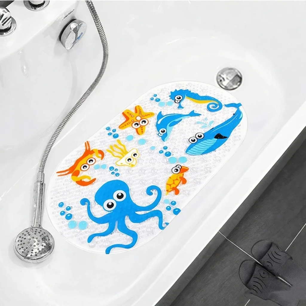 Cartoon Rutschfeste Badematte für Badewannen, Niedliche Baby-PVC-Badematte mit Saugnäpfen, Maschinenwaschbare Badezimmermatten für Wannen