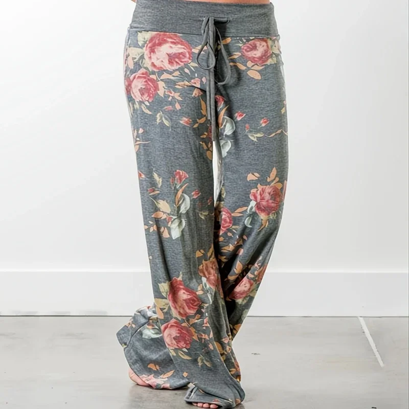 Plus Size 1XL-5XL Locker und bequem bedruckte lässige Hose mit weitem Bein für Damen, Yogahose mit Kordelzug, Freizeithose Image
