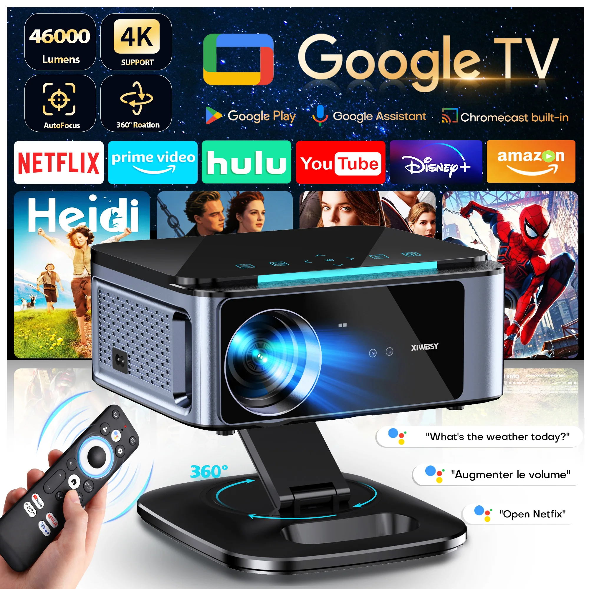 XIWBSY 4K Ultra HD Beamer 46000 Lumen Heimkino Google TV Smart Projektor TOF Laser-Fokus-Projektor Tageslicht-Projektor Image