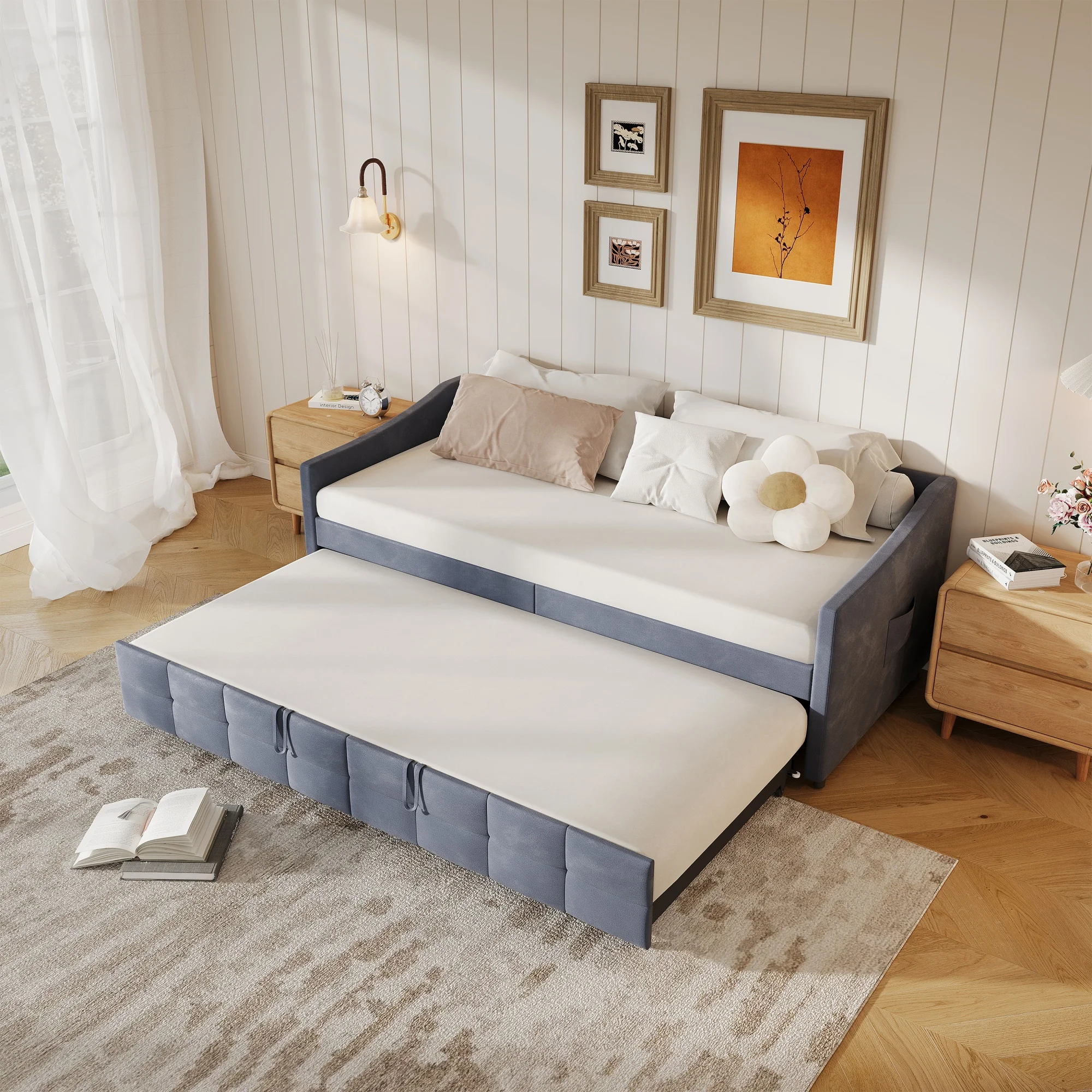 Comanlia 90/180x200cm Ausziehbares Schlafsofa, Multifunktionales Bett, Ausziehbar, Hautfreundlich, Samtstoff Image