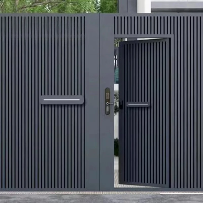 Modernes Design, pulverbeschichtetes schwarzes Aluminium, einzelne Doppeltür, seitlicher Spaziergang, gut aussehende Schwingtür, Aluminium-Zaungittertür Image