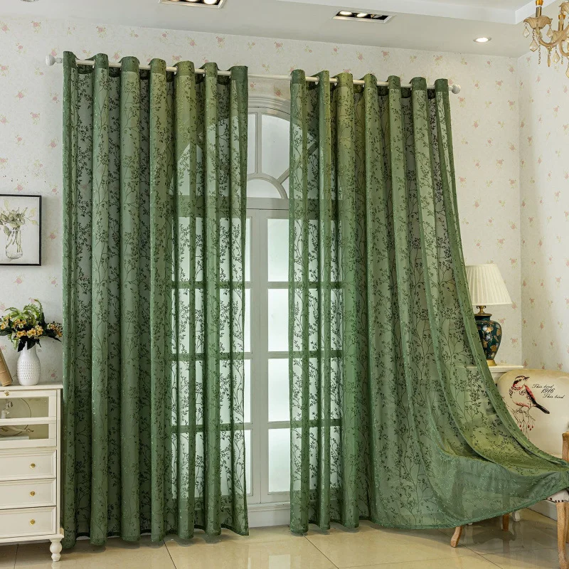 1 Stück Vorhang im europäischen Stil für Wohnzimmer, Schlafzimmer, Jacquard-Vorhang im einfachen europäischen Stil, grüner Vorhang, Heimdekoration Image
