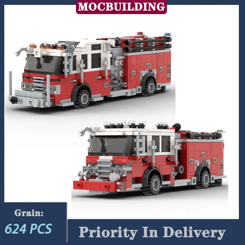 Feuerwehrauto Rettungspumpe LKW (6 breit) Modellbausteine MOC City Fire Truck Sammlung Spielzeug Geschenke Image