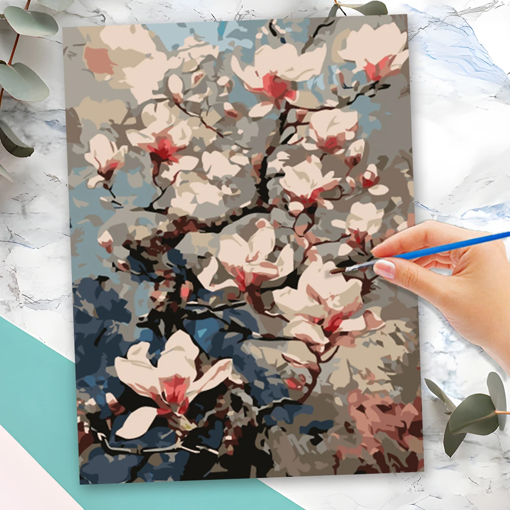 Momoart Malen nach Zahlen mit Rahmen, Blumen-Malset zum Selbermachen auf Leinwand, Malen nach Zahlen mit Rahmen, Malset für Erwachsene, Wanddekoration Image