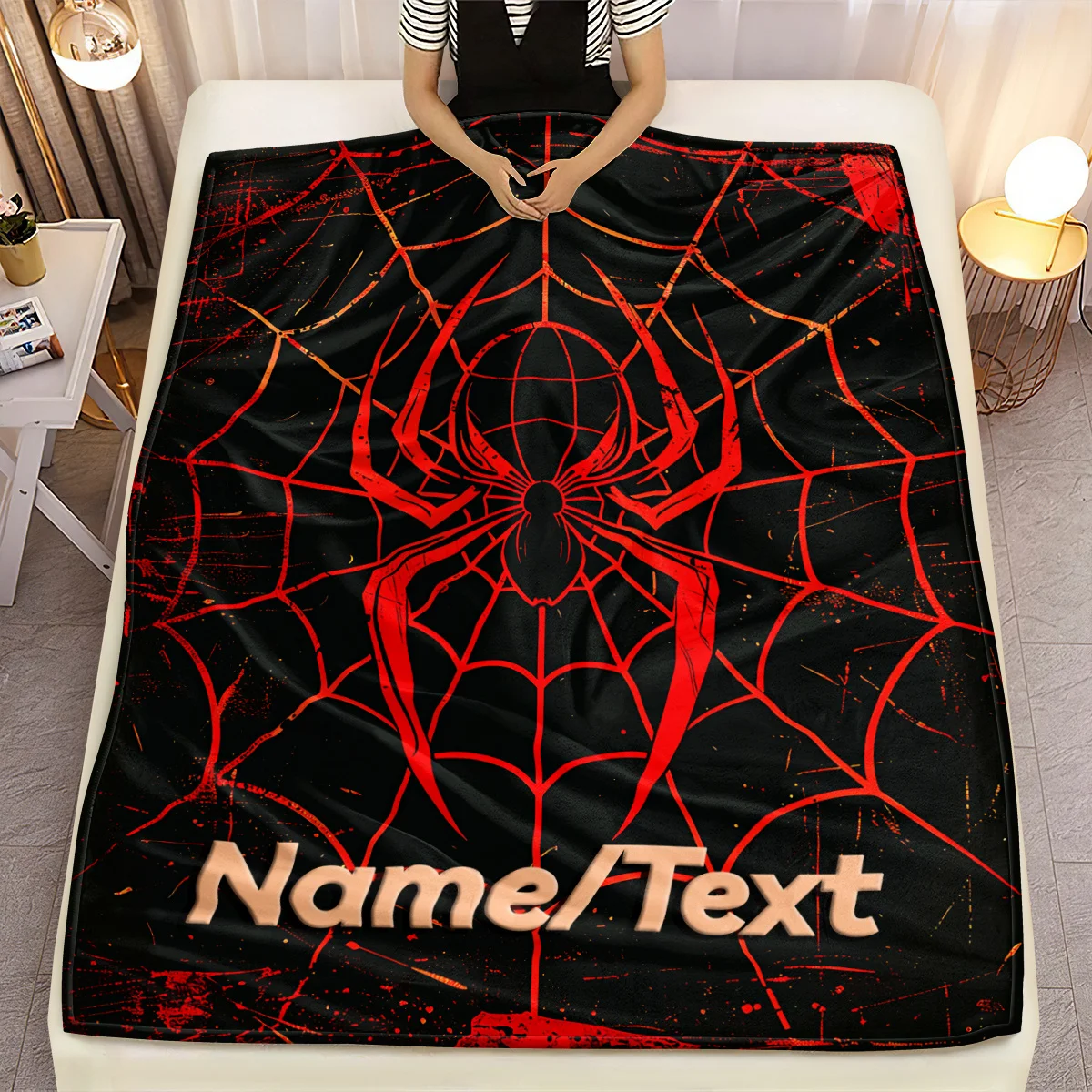 Anpassbare Flanelldecke mit Spinnenmotiv. Mehrfarbiger Digitaldruck _ Reißfestes Polyesterfaser-Bett, Sofa, ganzjährig Image