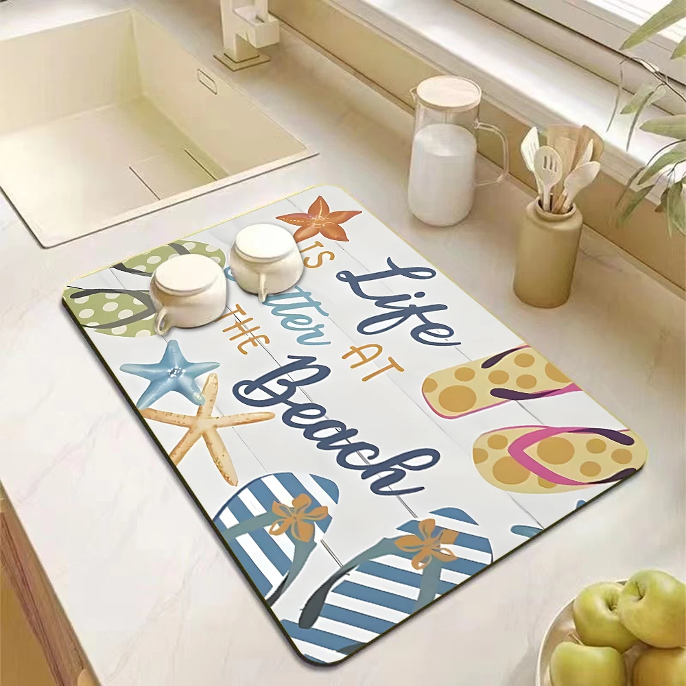 1pc Sommer Strand Ozean Küche Arbeitsplatte Matte Restaurant Ablauf Saugfähigen Pad Anti Schimmel Schnell Trocknend Pad Nicht Slip Tischset decor Image