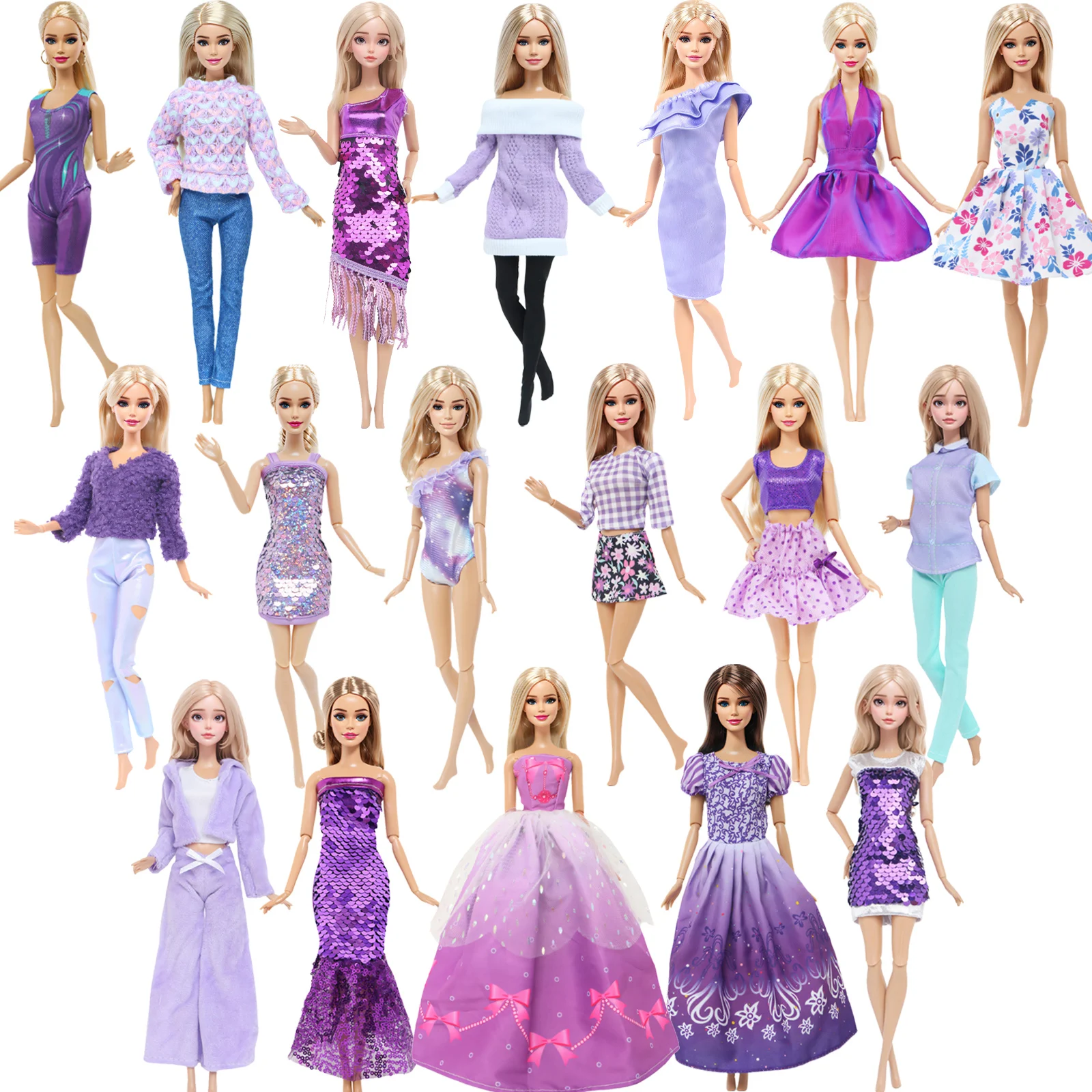 1 Set Lila Serie Outfit 11,8 Zoll Puppenkleidung Kleid Prinzessin Partykleid Oberteile Hosen Pullover 30cm Puppenzubehör 1/6 Spielzeug Image