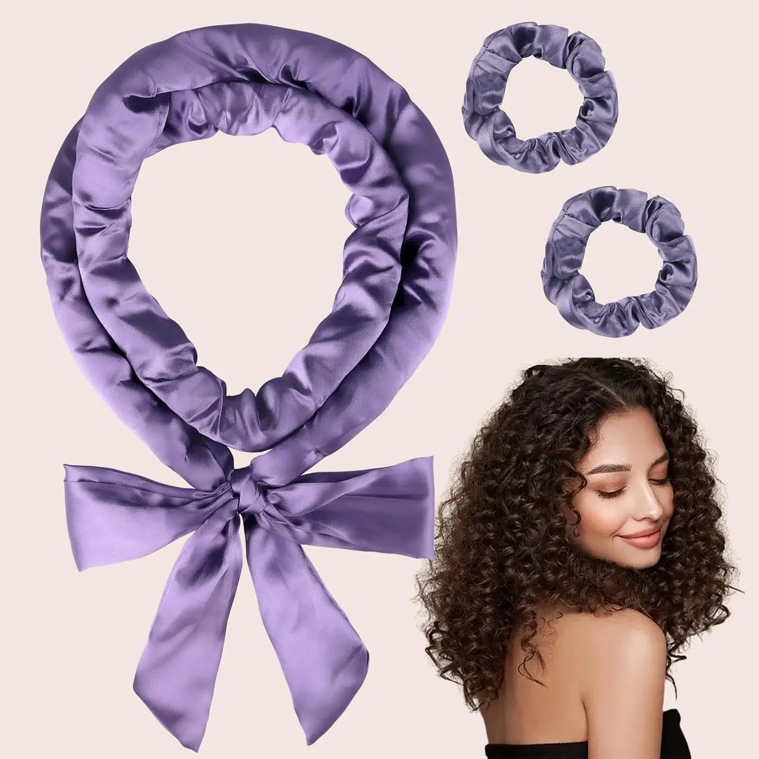 3-teiliges Heatless Curls Haarband für die Nacht, Lockenwickler zum Schlafen im Haarband, weich, kein Heatless Curling Rod Curl Set – Lila Image