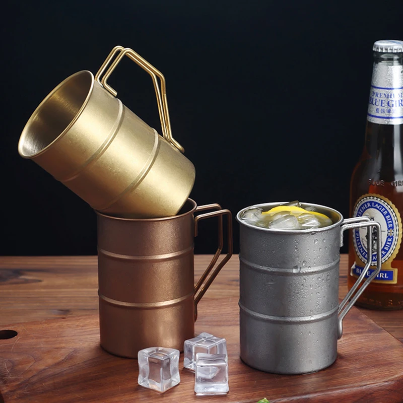 1PC Retro Alten Edelstahl Kaffee Wasser Tasse Industriellen Stil Öl Barrel Becher Outdoor Camping Picknick Bier Becher Trinken utensilien Image