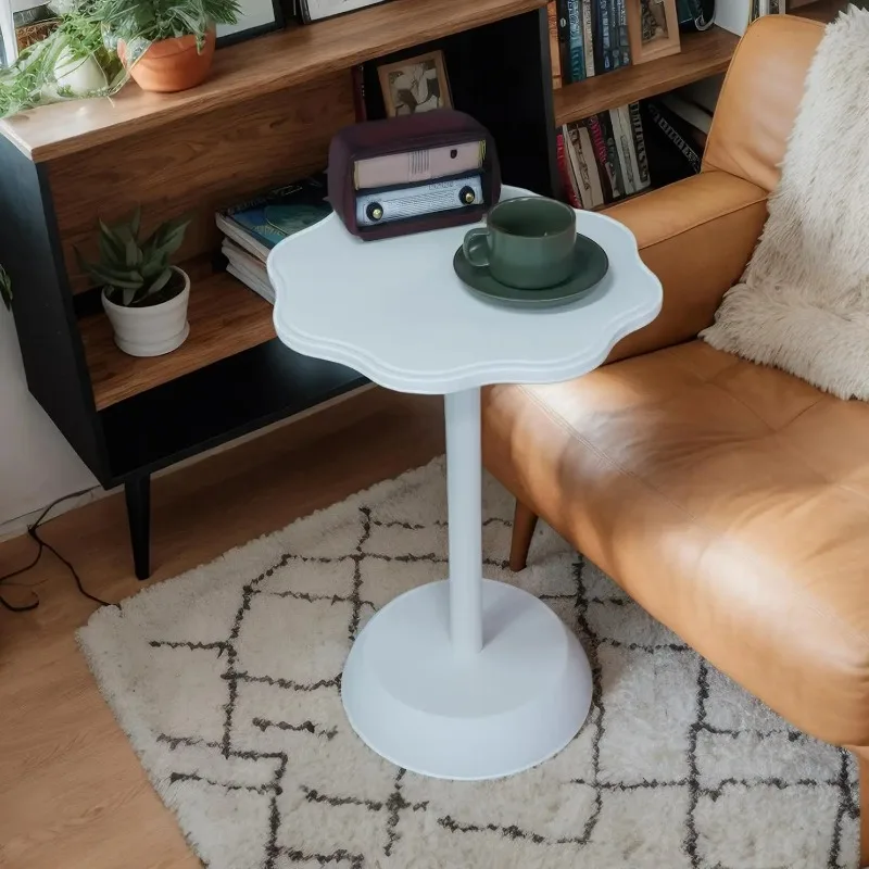 Weißer Beistelltisch, kleiner Sofa-Beistelltisch für Schlafzimmer, Wohnzimmer, Tisch für kleine Räume, Sockel-Couchtisch, Cocktail-Getränketisch