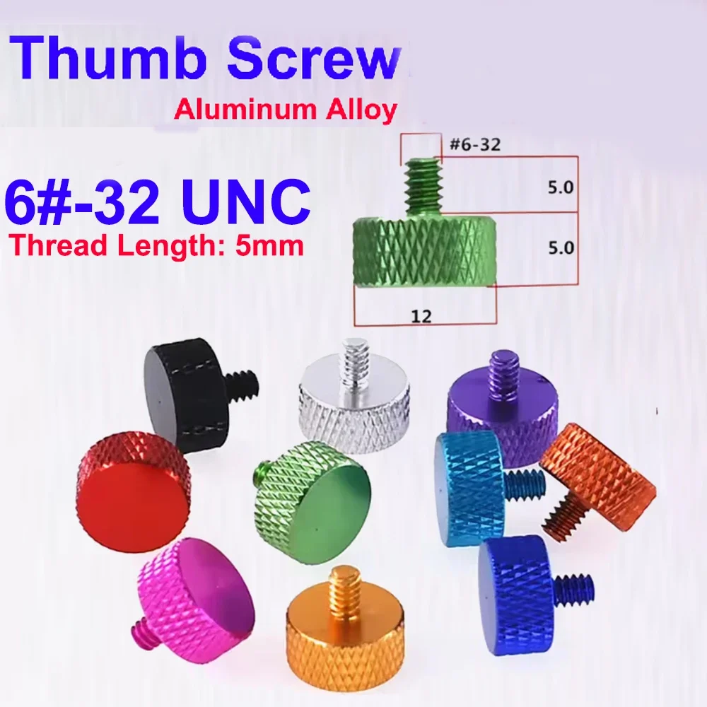 UNC6 # -32 * 5 mm bunte Rändelschrauben aus Aluminiumlegierung, flache Rändelschrauben für PC-Computergehäuseschrauben Image