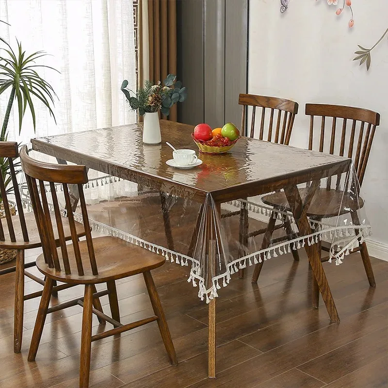 1pc Praktische PVC Tischdecke Öl Beweis Europäischen Stil Schreibtisch Matte Transparent Rechteckigen/Quadratischen Tisch Läufer Kaffee Tisch ﻿ Image