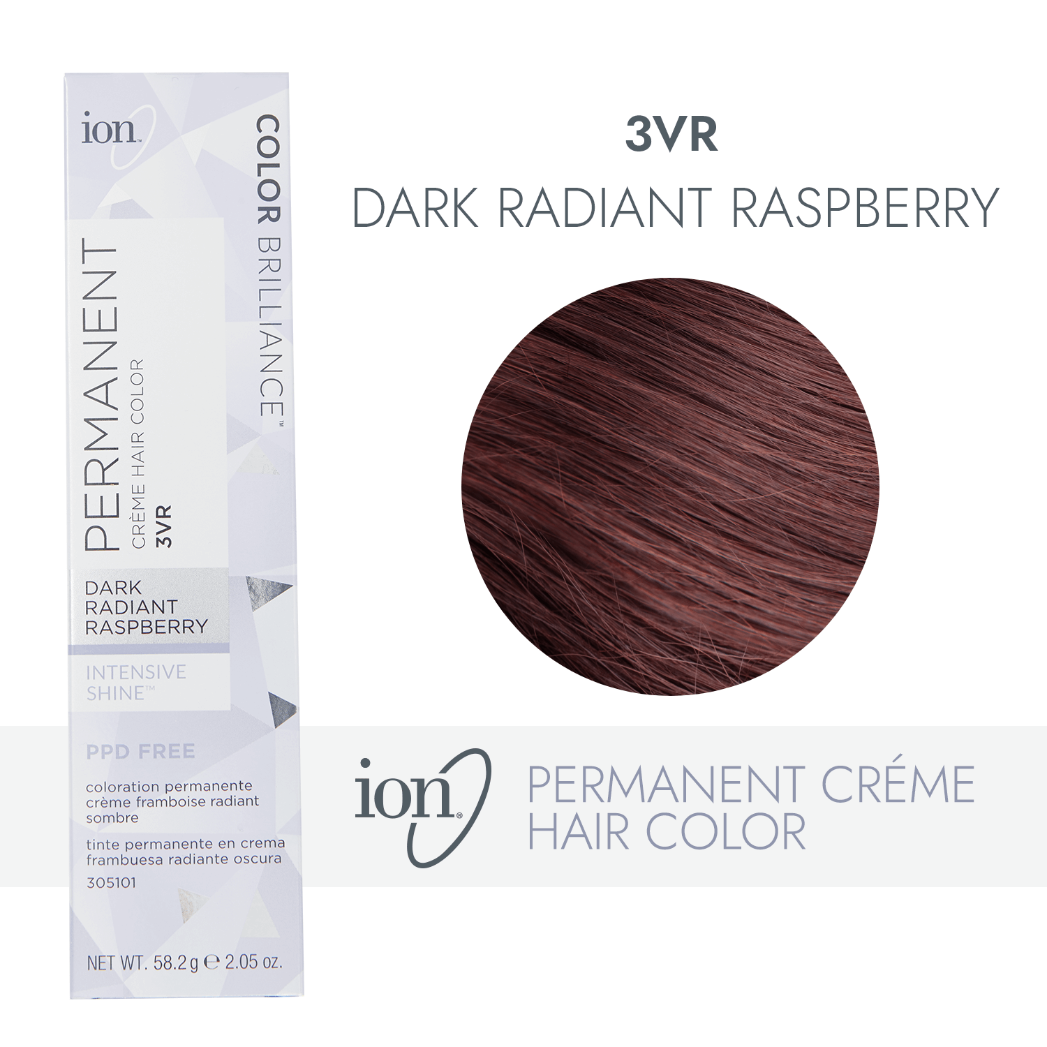 Ion 3VR Dark Radiant Raspberry Permanent Creme Hair Color 2 oz