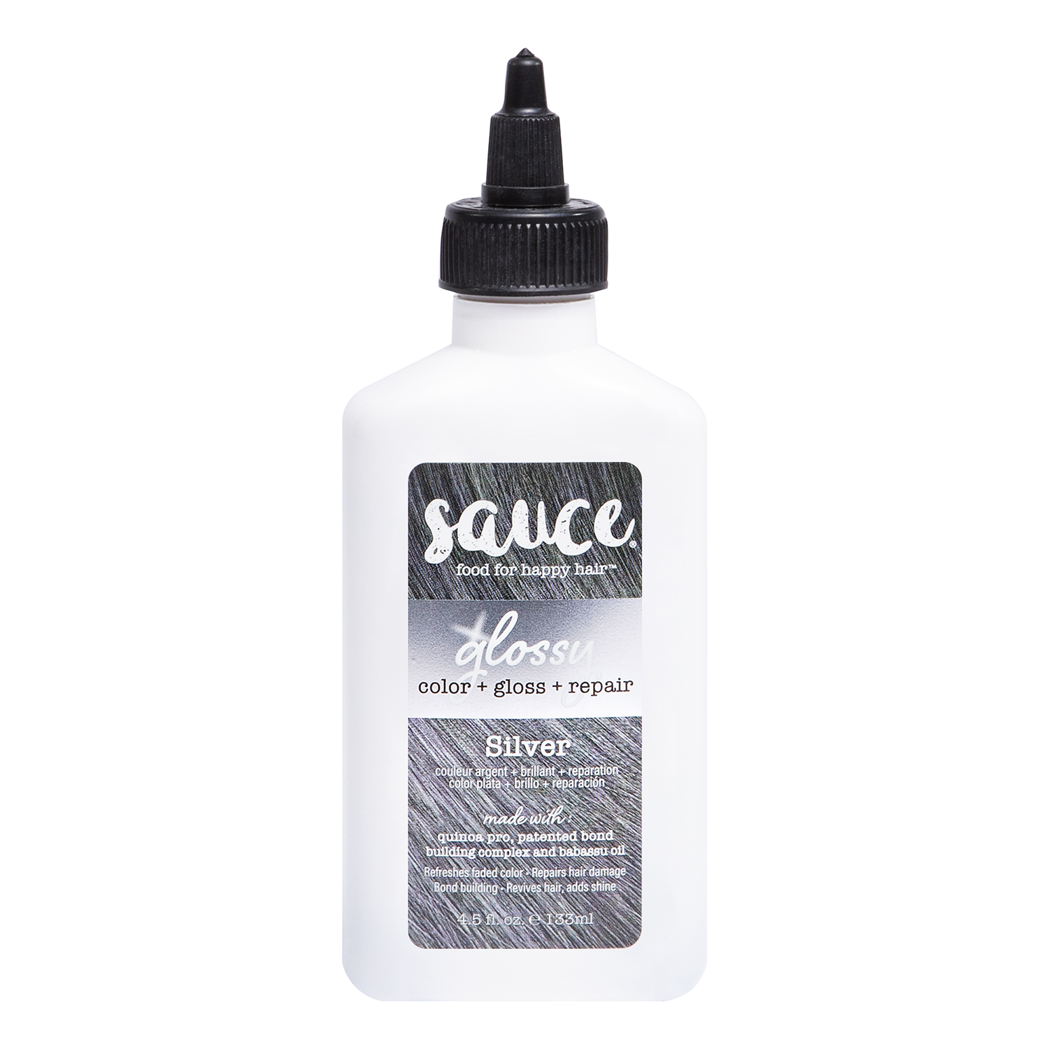 Sauce Beauty Silver Glossy Color & Gloss & Repair Semi Permanent Hair Gloss 4.5 Fl Oz