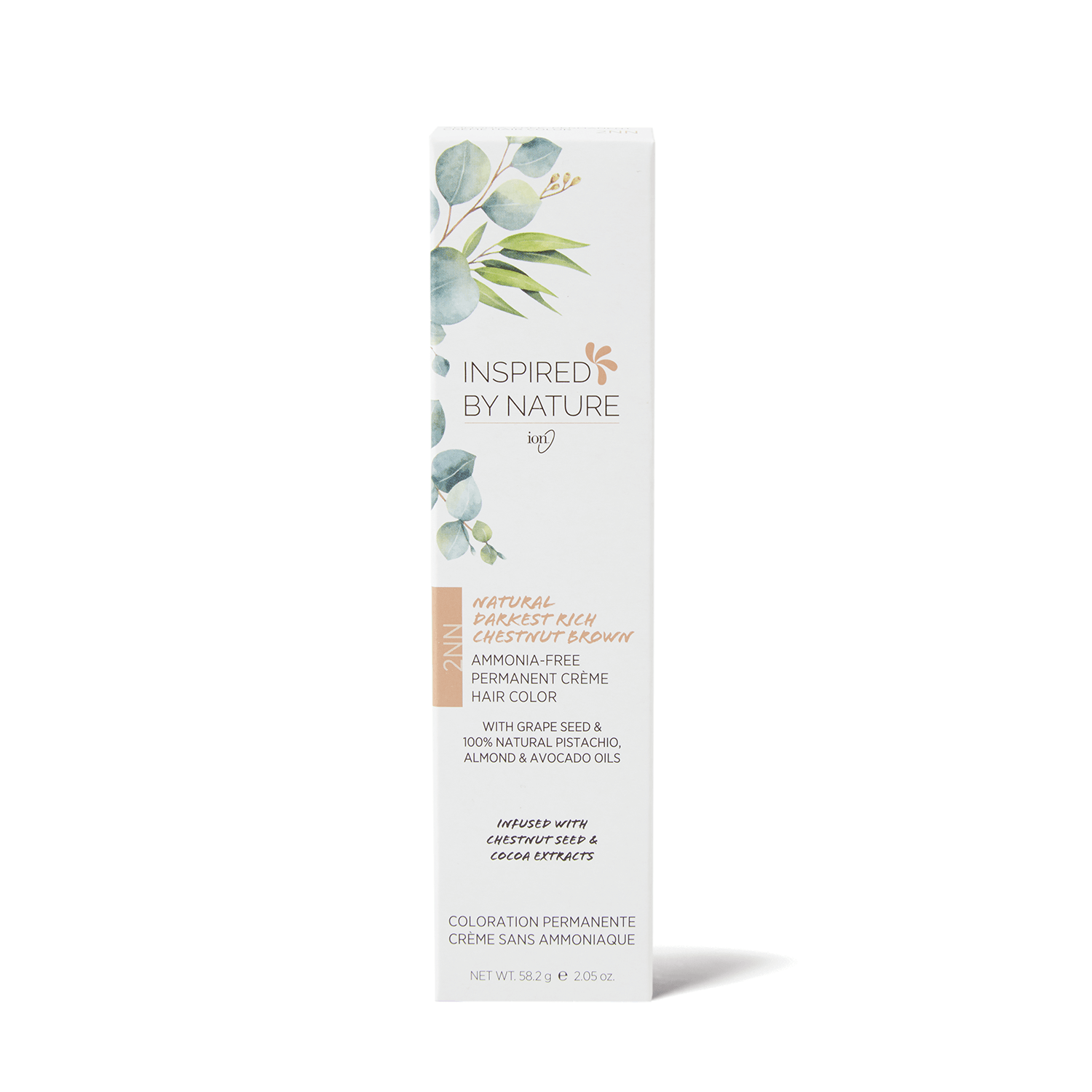 Inspired By Nature Ammonia-Free Permanent Hair Color Natural Darkest Rich Chestnut Brown 2NN 2.05 Oz