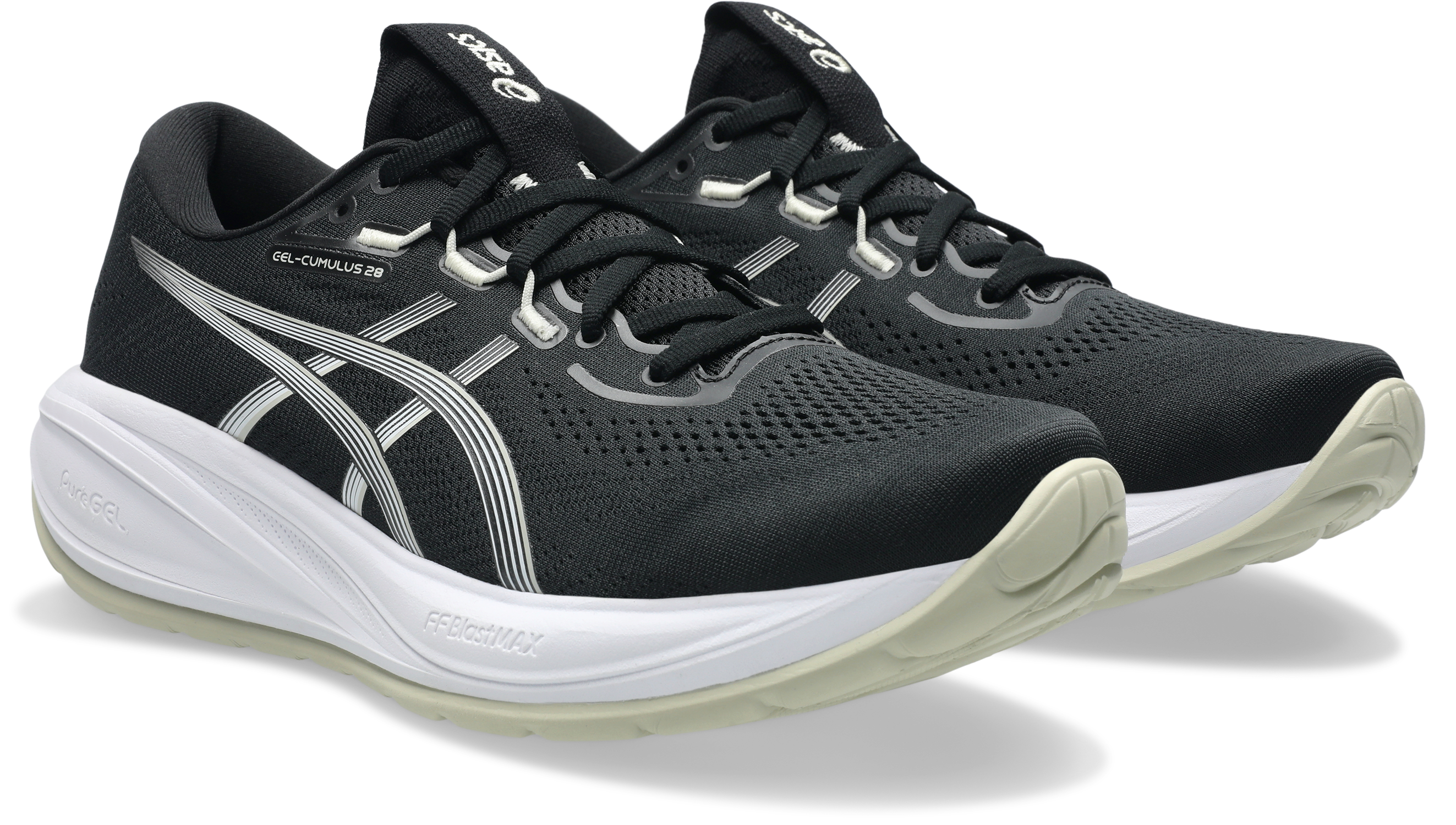 Laufschuh ASICS "GEL-CUMULUS 28", Herren, Gr. 43,5, schwarz, weiß, Synthetik, Schuhe Laufschuh