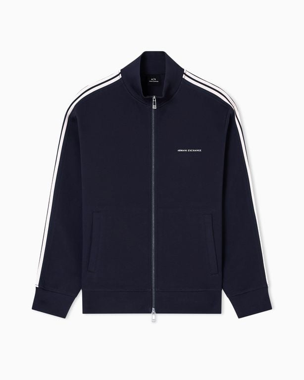 Full-Zip Sweatshirt With Contrasting Bands - Blue - ARMANI EXCHANGE Sweats