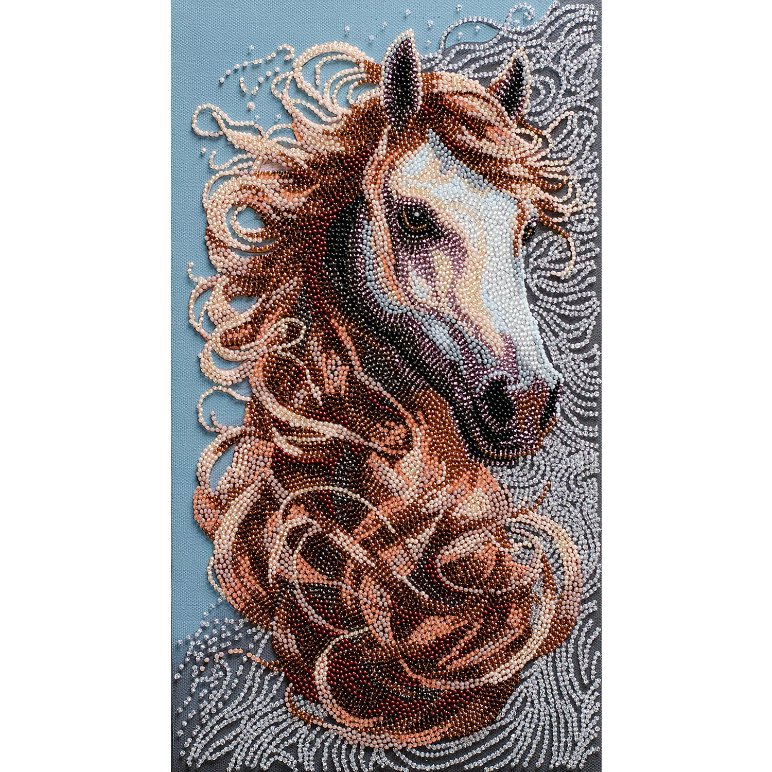 Perlen-Stickbild Mustang Pferd, 20 x 36 cm