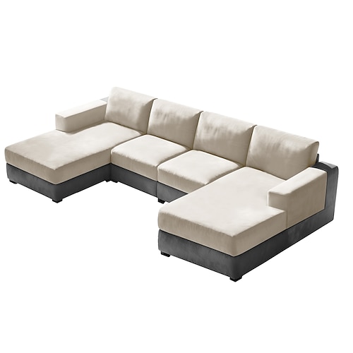 10 pezzi di fodere per cuscini per divano componibile modulare a forma di U con 4 posti, 4 schienali e 2 braccioli, fodere imbottite in velluto elasticizzato per divano letto con chaise longue