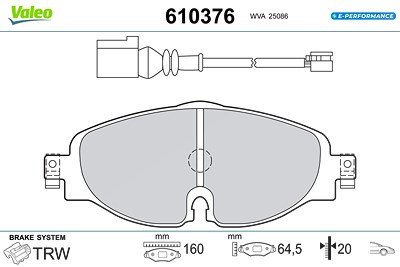 Valeo Bremsbelagsatz, Scheibenbremse [Hersteller-Nr. 610376] für Cupra, Audi, Skoda, VW, Seat Image