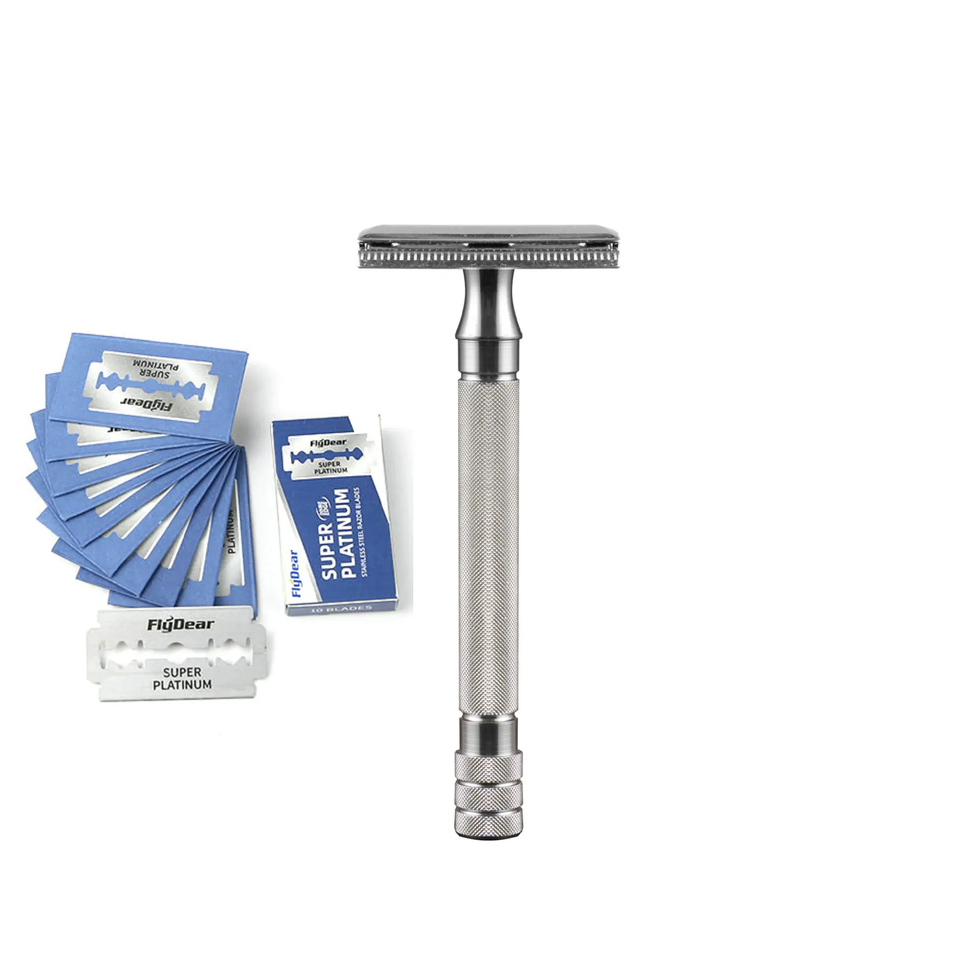 Premium-Rasierapparat aus Metall mit doppelter Schneide für die klassische Rasur für Männer-inklusive 10-teiliger Rasierklingen Image