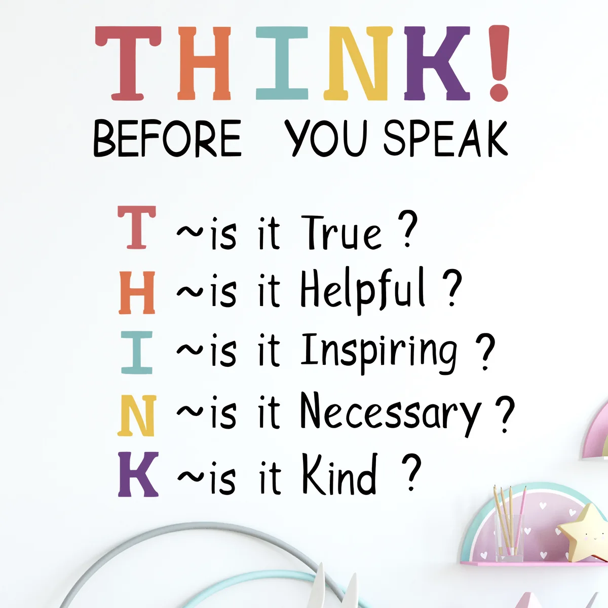 1 Stück Englisch „Think Before Speaking“ Zeichensprache Wandaufkleber für Schlafzimmer Wohnzimmer Kinderzimmer Dekoration Wandtattoos