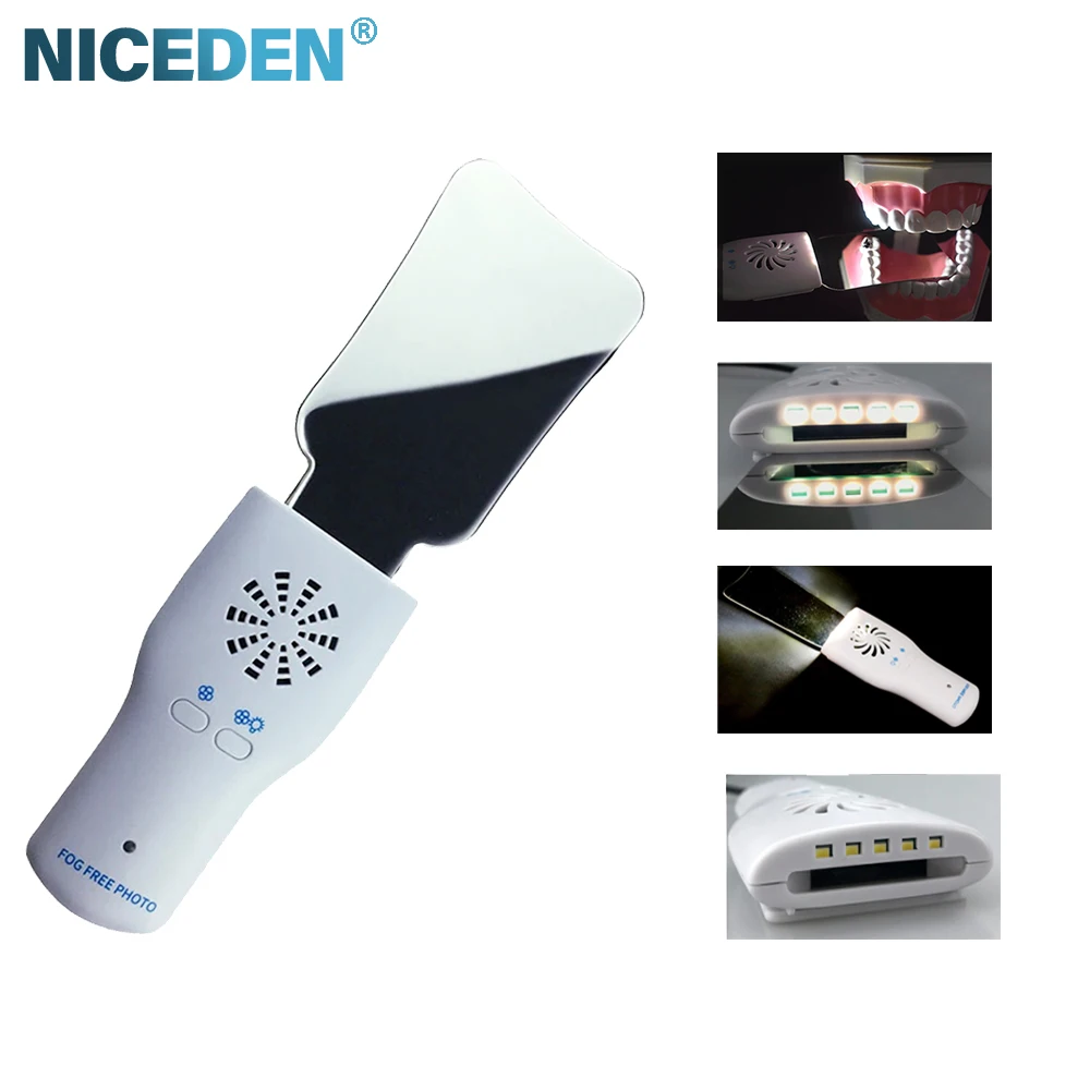 Dental Anti Fog Spiegel Set Kieferorthopädische Reflektor mit LED Lichter Fogless Intraorale Fotografie Edelstahl Zahnarzt Spiegel Image