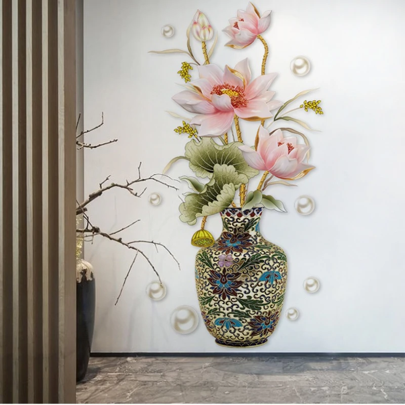 1pc Romantische Lotus Vase Lotus Blatt Schlafzimmer Wohnzimmer Veranda Hause Dekoration Wand Aufkleber Selbst-Kleber Wohnkultur Image