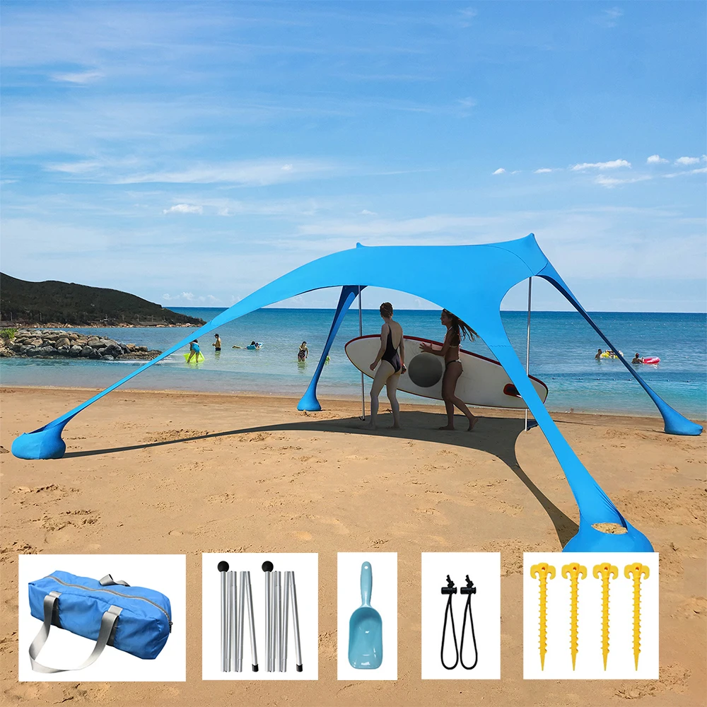Sommer-Strandüberdachungszelt, 7 x 5 Fuß, tragbarer Strand-Sonnenschutz mit Sandsack, Haken UPF 50+, Strand-Schattenüberdachung für Camping-Schatten Image