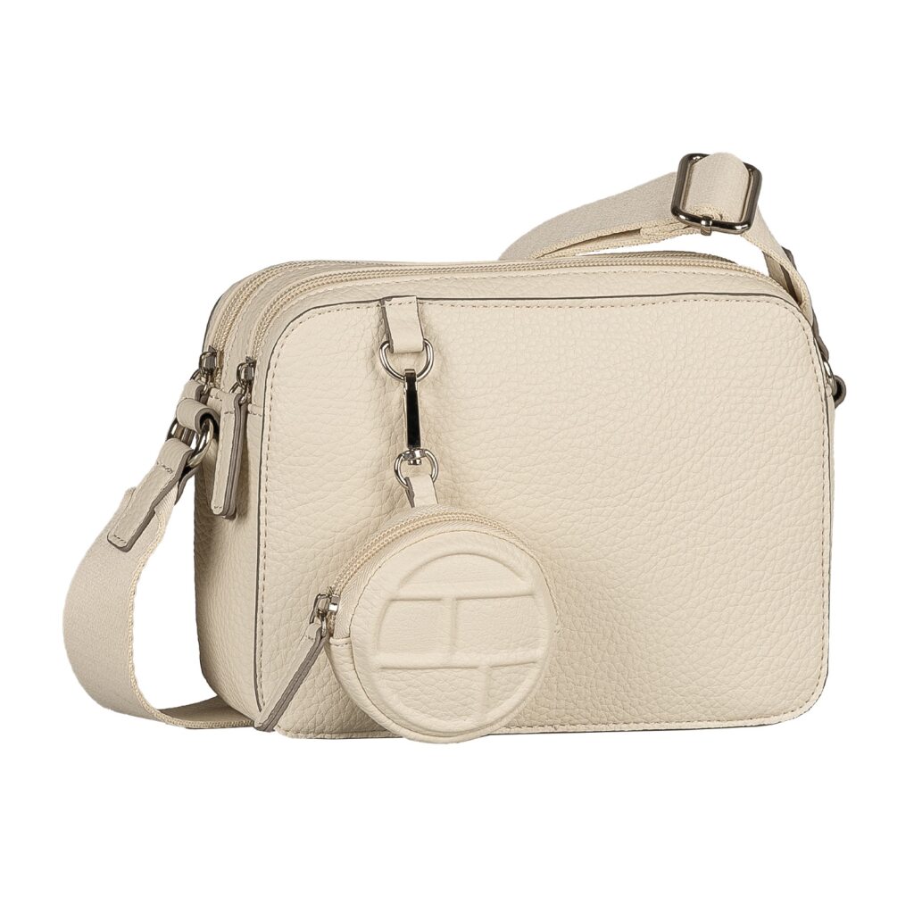 Umhängetasche TOM TAILOR "Rima", Damen, Gr. B/H/T: 20cm x 15,5cm x 6cm, sanftes weiß, Polyurethan, clean, gepflegt, unifarben, Taschen Umhängetasche, elegante Formen treffen auf sportiven Schulterriemen & Minipouch