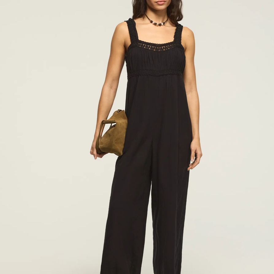 Lucky Brand Lace Jumpsuit - Women's Clothing Jumpsuits Overalls in Caviar, Size XL
