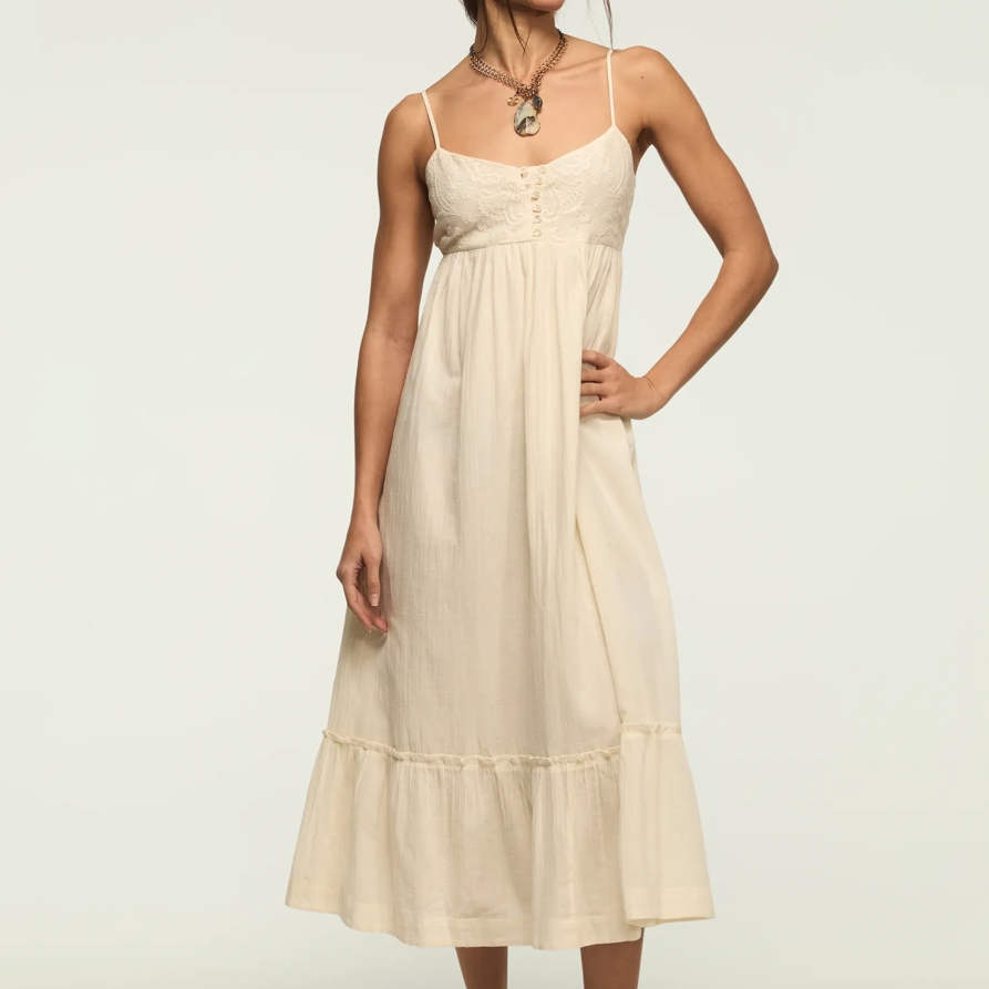 Lucky Brand Embroidered Henley Midi Dress - Women's Clothing Dresses Shirt Midi Dress in Cream, Size M