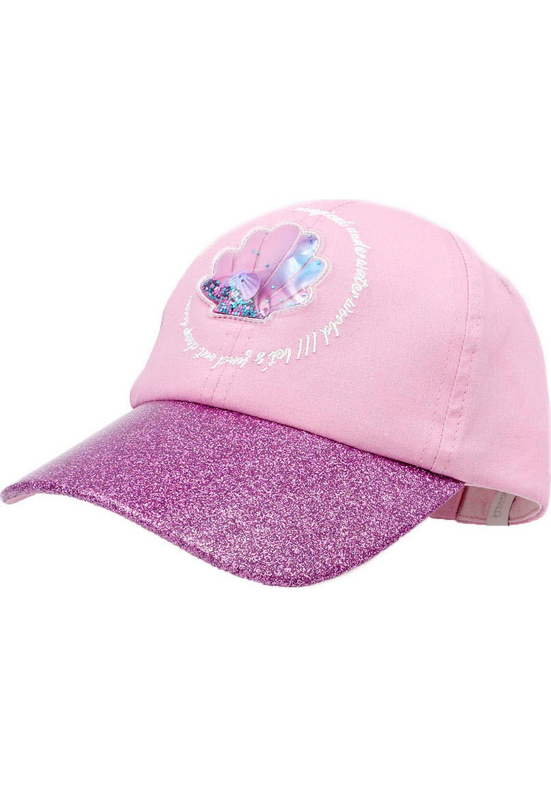 Baseball Cap MAXIMO, Mädchen, Gr. 51/53, rosa, Canvas, Baumwolle, mehrfarbig, Caps, interaktives Muschel-Patch, mit Glitzer, Baumwolle