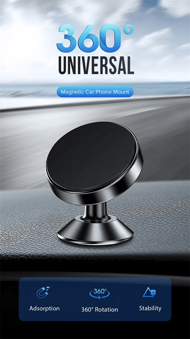 Magnetic Car Phone Holder Dashboard Mount For Smartphones silver rotate