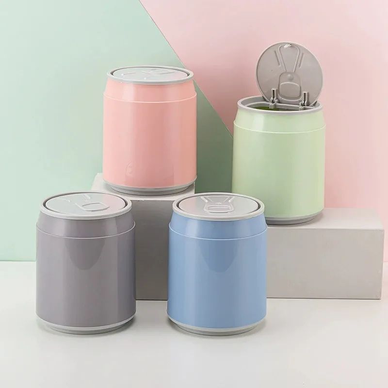 Press Lid Desktop Trash Can Compact Mini Garbage Bin For Home And Office pink