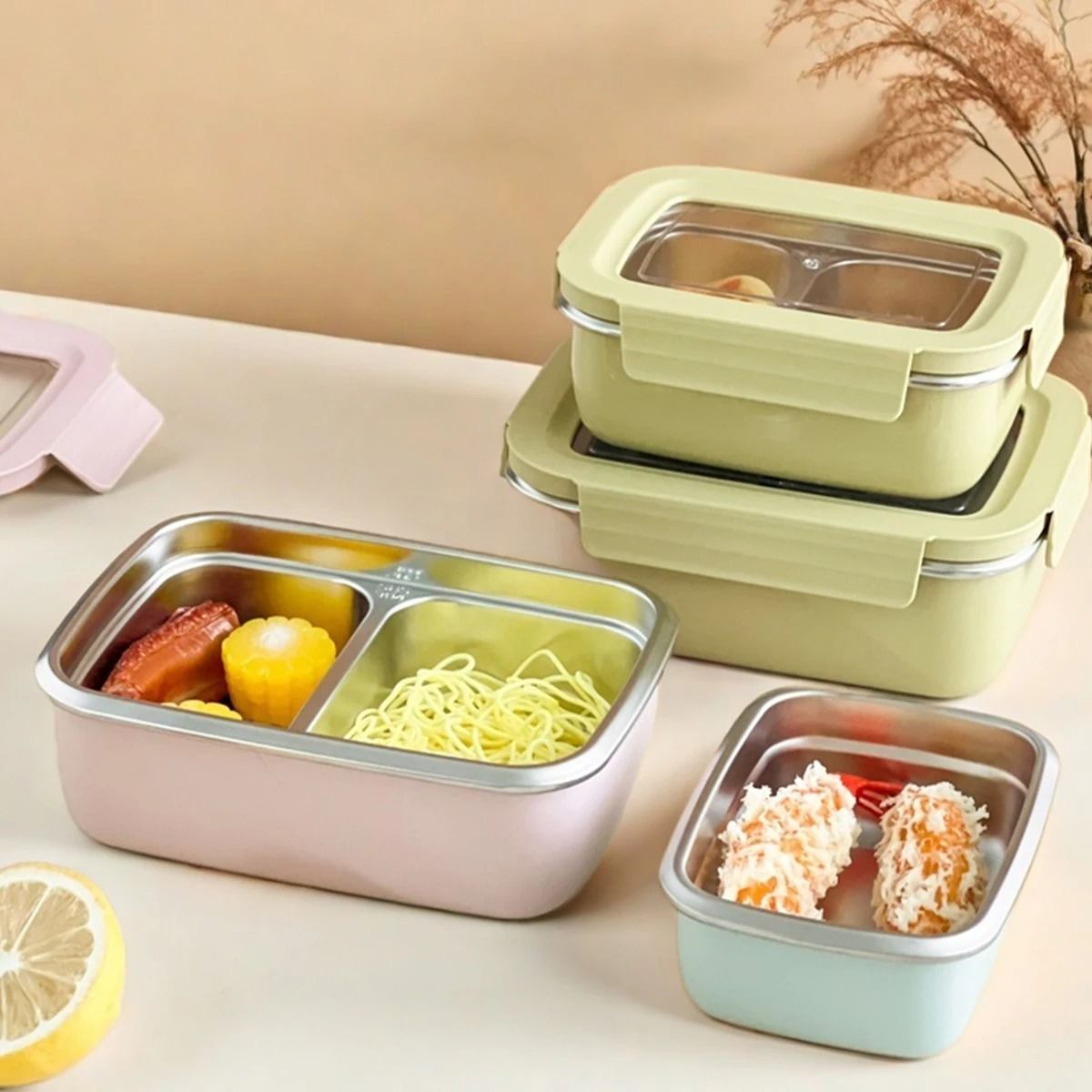 Large Capacity Stainless Steel Lunch Box Leak Proof Portable Food Container green 850 Ml