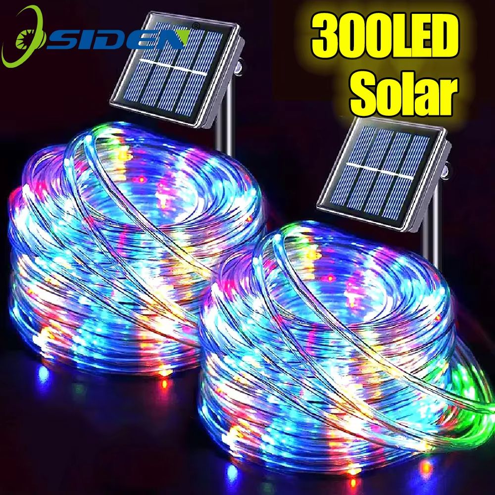 Solar 104 FT 300LED Multicolor Outdoor Tube Lights With 8 Lighting Modes Waterproof Fairy Garden Patio Backyard Decor warm White 22.97 Ft 50leds