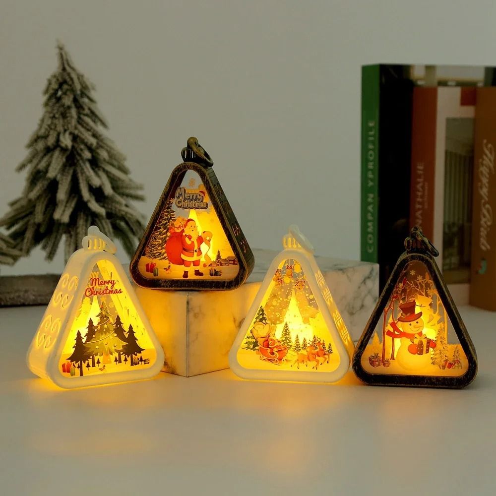 Mini Christmas LED Lantern Holiday Table Decoration With Santa Or Snowman yellow A