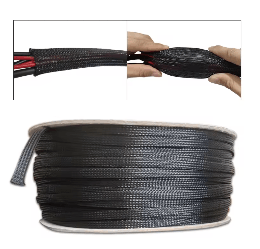 Black PET Braided Cable Sleeve Flame Retardant Wire Protection Tubing (1100M) 3 Meter 30 Mm