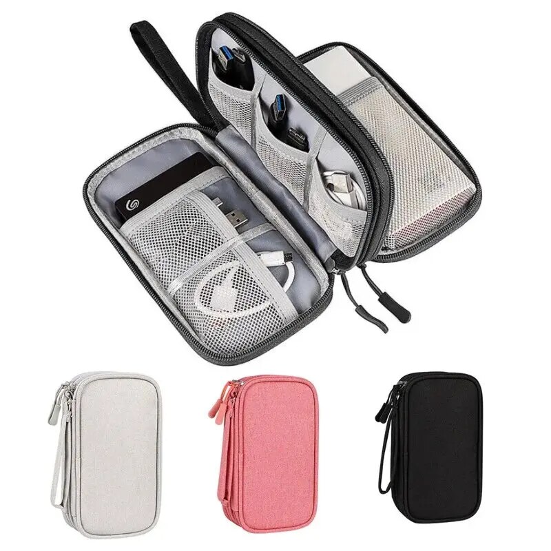 Travel Organizer Bag For Cables, Electronics, And Accessories Portable Waterproof Double Layers Storage Pouch grey Single Layer