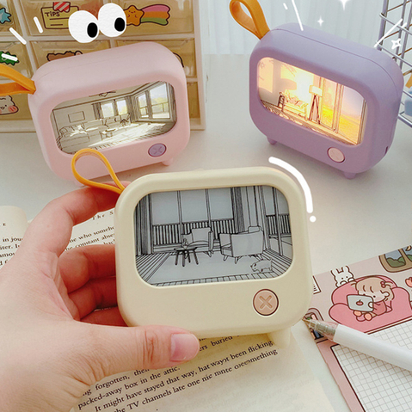 TV Painting Night Light LED, Cute Child Learning Table Lamp, Mini Desktop Atmosphere Lighting, Room Home Decoration yellow