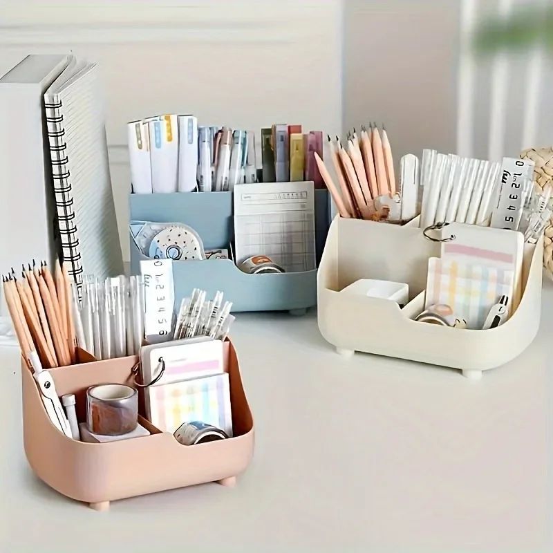 Large Capacity 5 Grid Desktop Storage Box Multi Function Solid Color Table Organizer blue