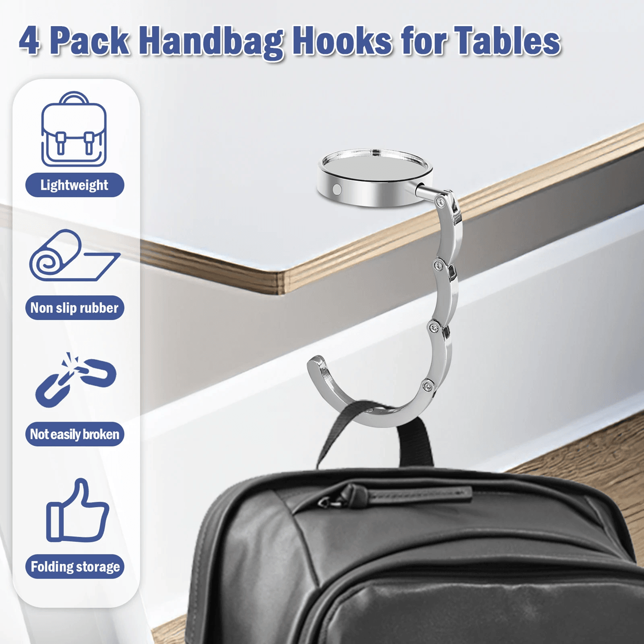 FoldEase Portable Bag Hanger Folding Handbag Hook Table Purse Holder 8pcs